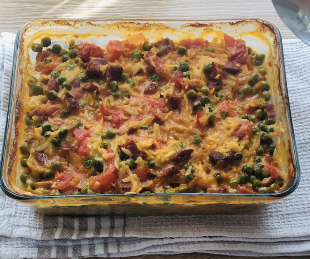 OnePot rapide au chorizo, petits pois & tomates