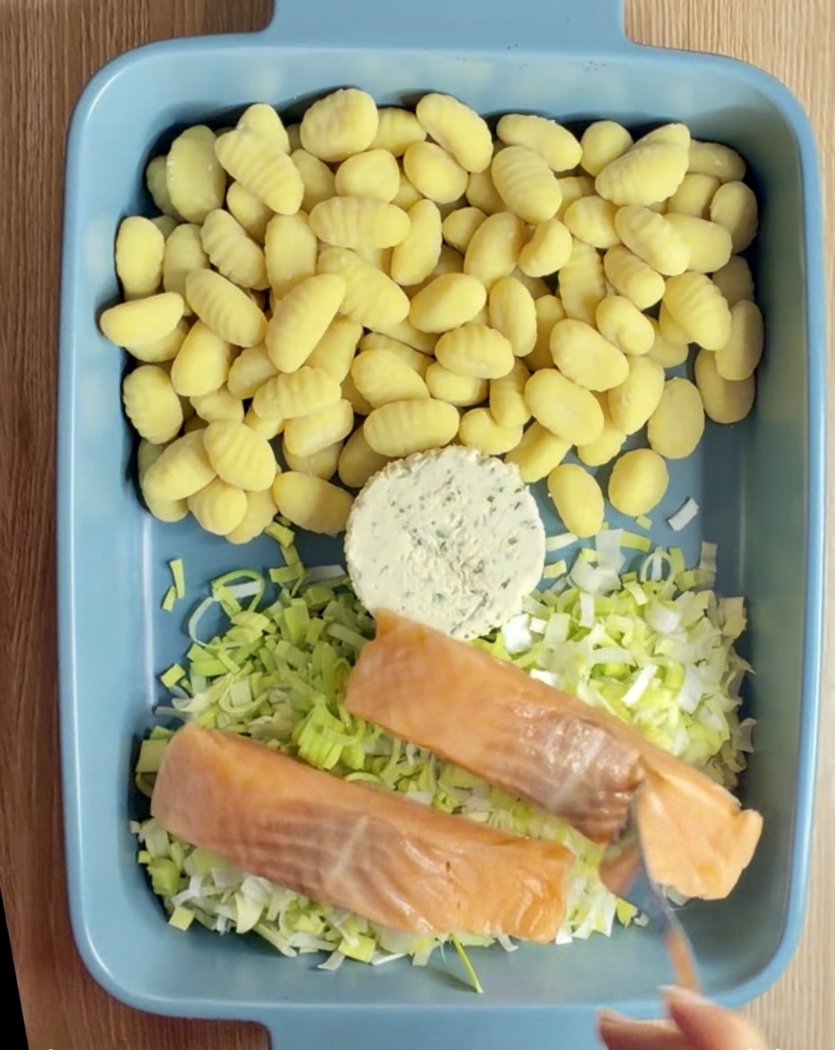 Gnocchis, saumon, poireaux & Boursin — tout au four