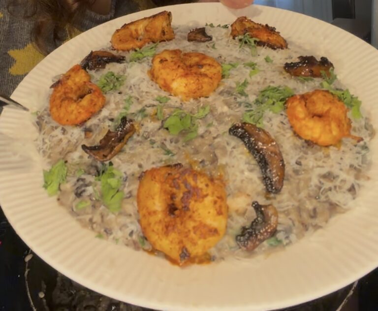 Risotto crevettes, poireaux & champignons (citron, crème légère) – onctueux, rapide, familial