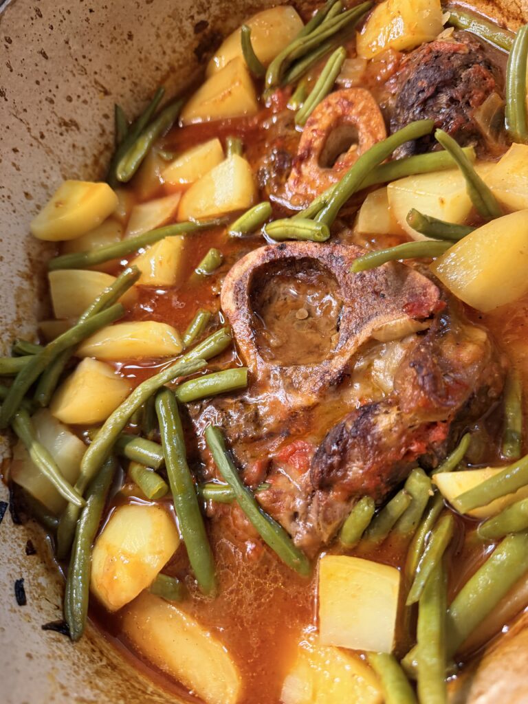 Jarret de bœuf au four, haricots verts & pommes de terre (plat zéro charge mentale)