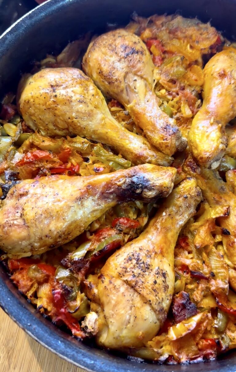 Pilons de poulet au four, riz aux poivrons et chorizo