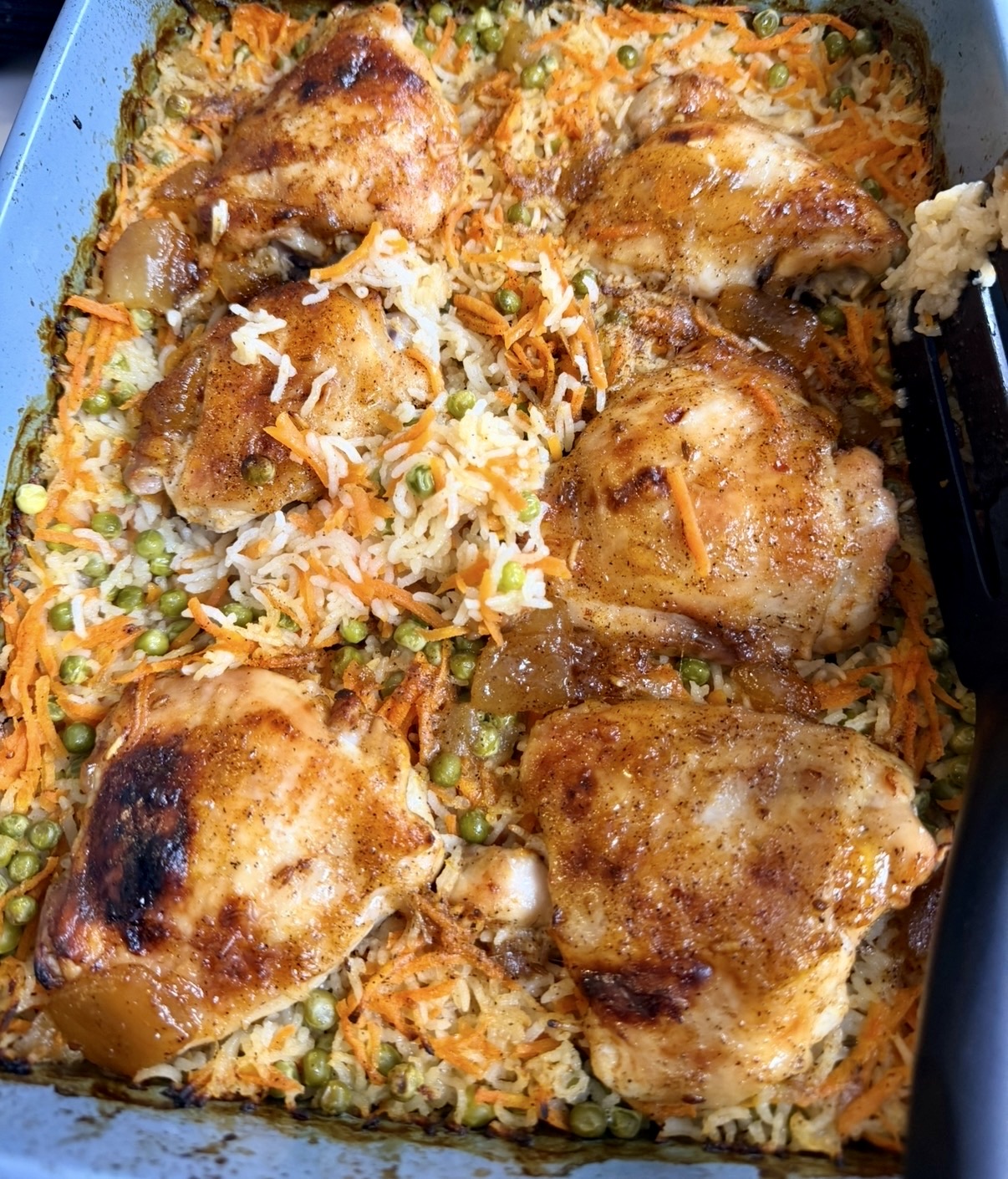 Poulet-riz au four (carottes & petits pois) – marinade mangue douce
