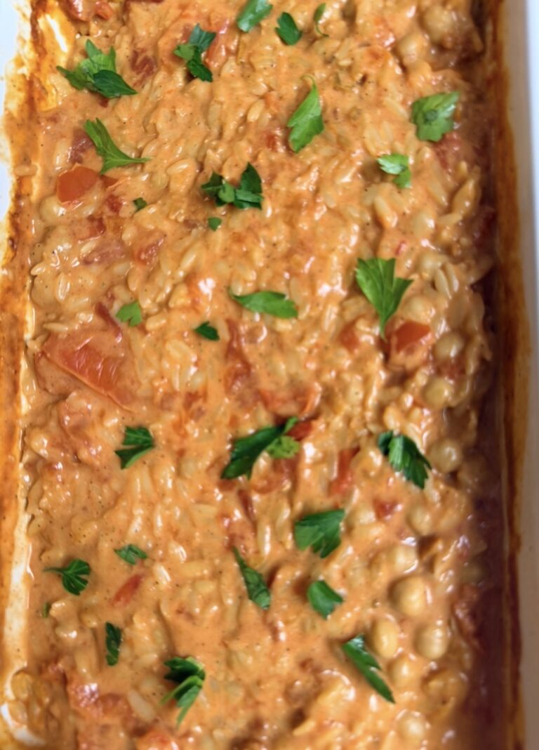 One pot végétarien orzo, pois chiches & lait de coco