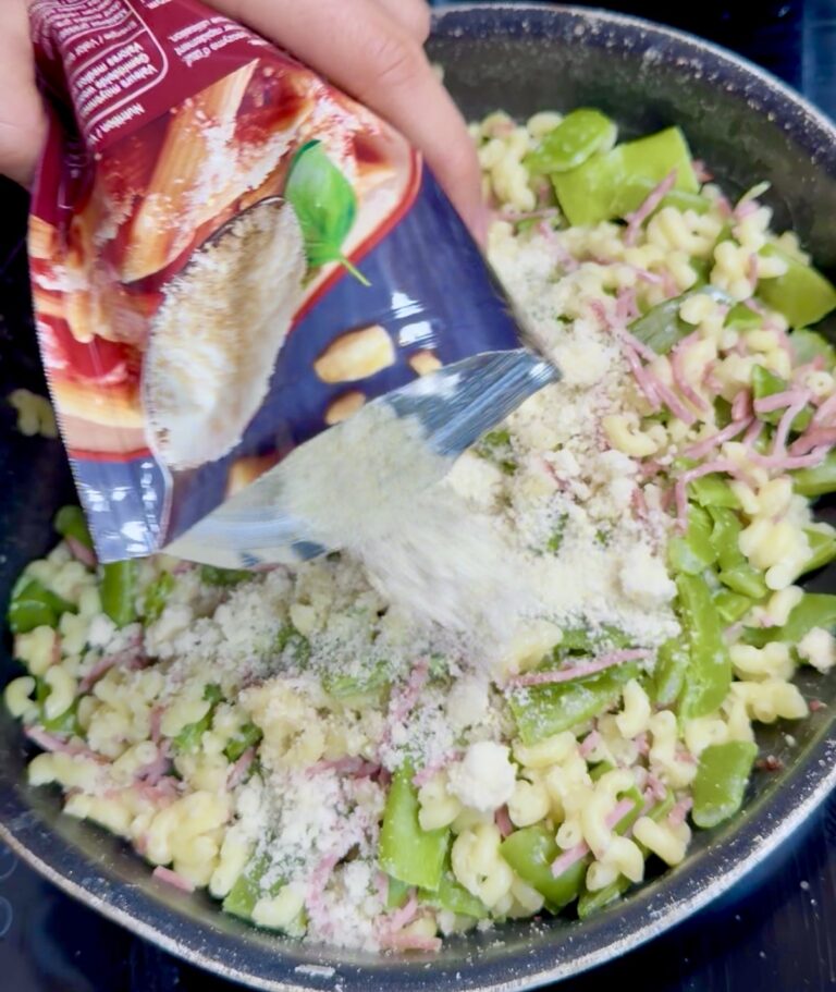 coquillettes, jambon fumé & haricots plats