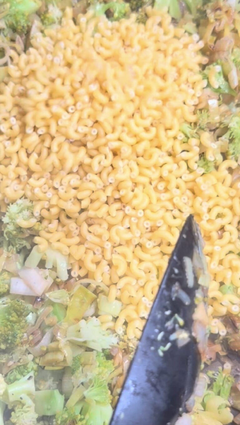 Coquillettes crémeuses au poulet, poireaux et brocolis