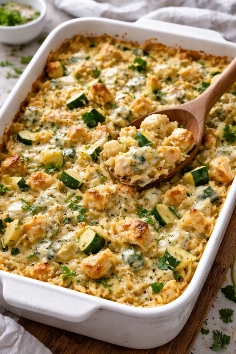 Gratin d’orzo au poulet, courgettes & gorgonzola